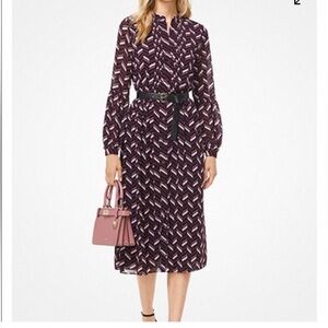 Michael Kors Women's Long Sleeve Midi Dress Size XS Button Down Lined Multicolor